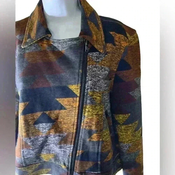 LuLaRoe Motorcycle Style Asymmetrical Aztec Print Jacket Zipper Pockets Size L - Picture 5 of 12
